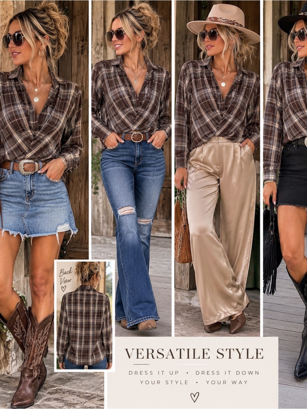 Source Unknown Brown Plaid Button-Down Wrap-Style Shirt